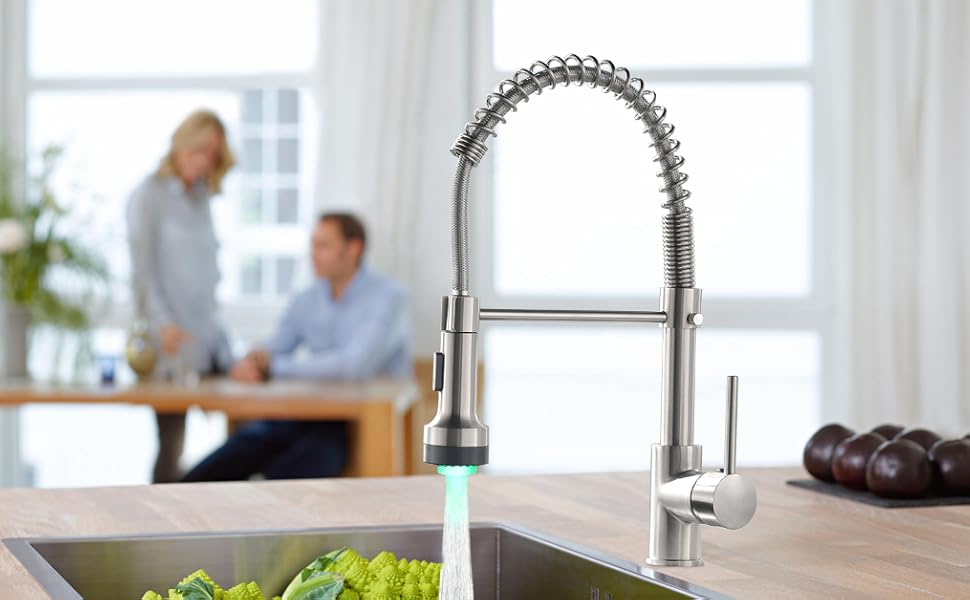 Кухонний змішувач AIMADI висувний, високотискний, з 2 режимами (струя та розпилення), поворотний на 360°, однорідний, для кухонної мийки (з нержавіючої сталі)