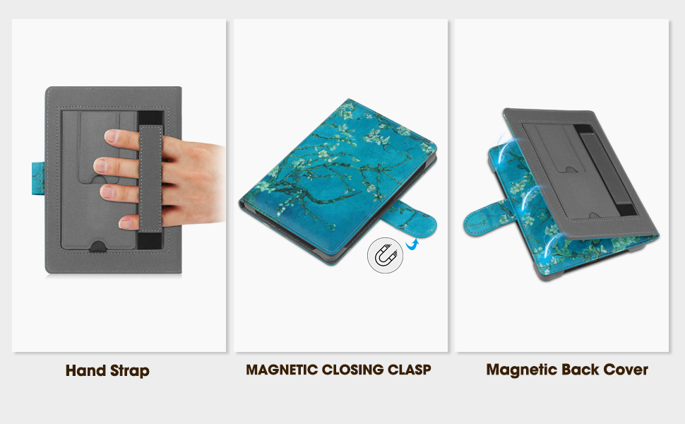 Чохол для Kindle, Kobo, Pocketbook, Tolino, Sony eReader (6.8'') з підставкою, шкіра, блакитний