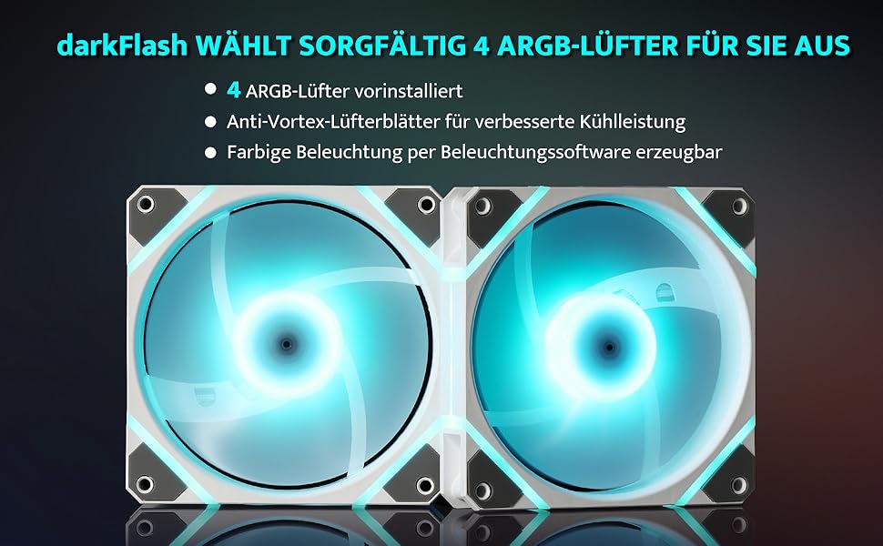 darkFlash DS900: Корпус для ПК ATX Mid-Tower з 4 PWM ARGB-вентиляторами, подвійна скляна панель, підтримка радіаторів водяного охолодження 360mm, USB Type-C, чорний