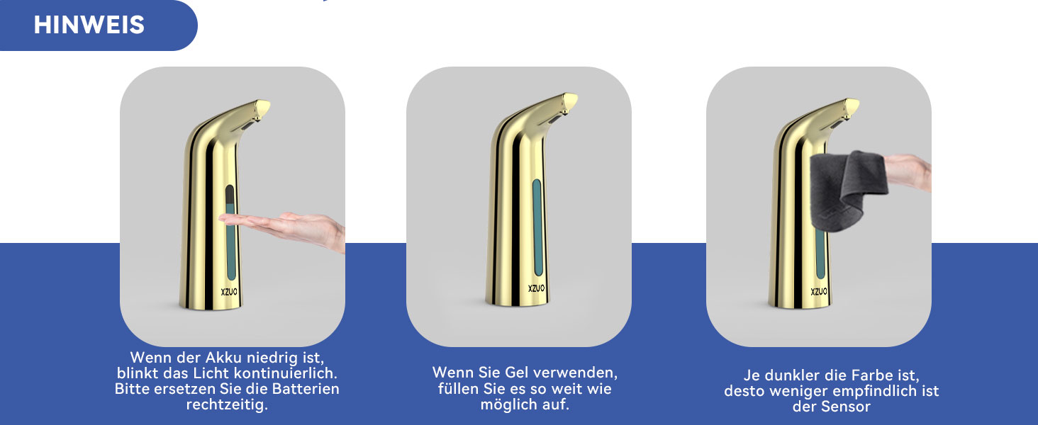 Автоматичний безконтактний диспенсер для мила з 4 рівнями регулювання, 400 мл, електричний, на батарейках, для встановлення на стільницю, з інфрачервоним сенсором (Бронзовий) (400мл Золотий)