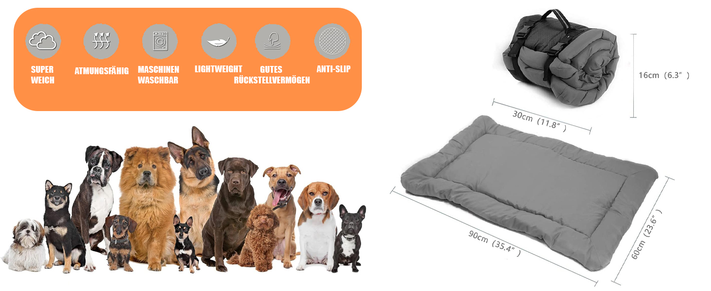 Килимок для собак Norhogo: портативна вологостійка лежанка для подорожей, 90x60 см, сірий