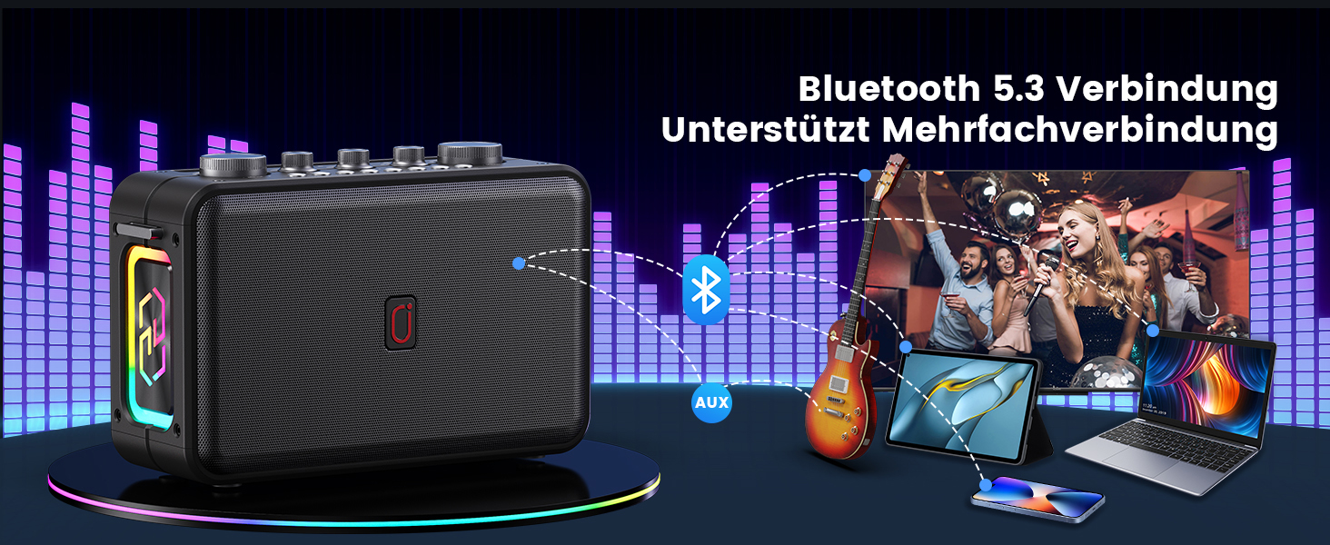 Караоке-система HWWR MS81 з 2 мікрофонами Bluetooth 5.3, підтримка USB/TF-карти/AUX, функція запису, для дому та вечірок, чорний колір