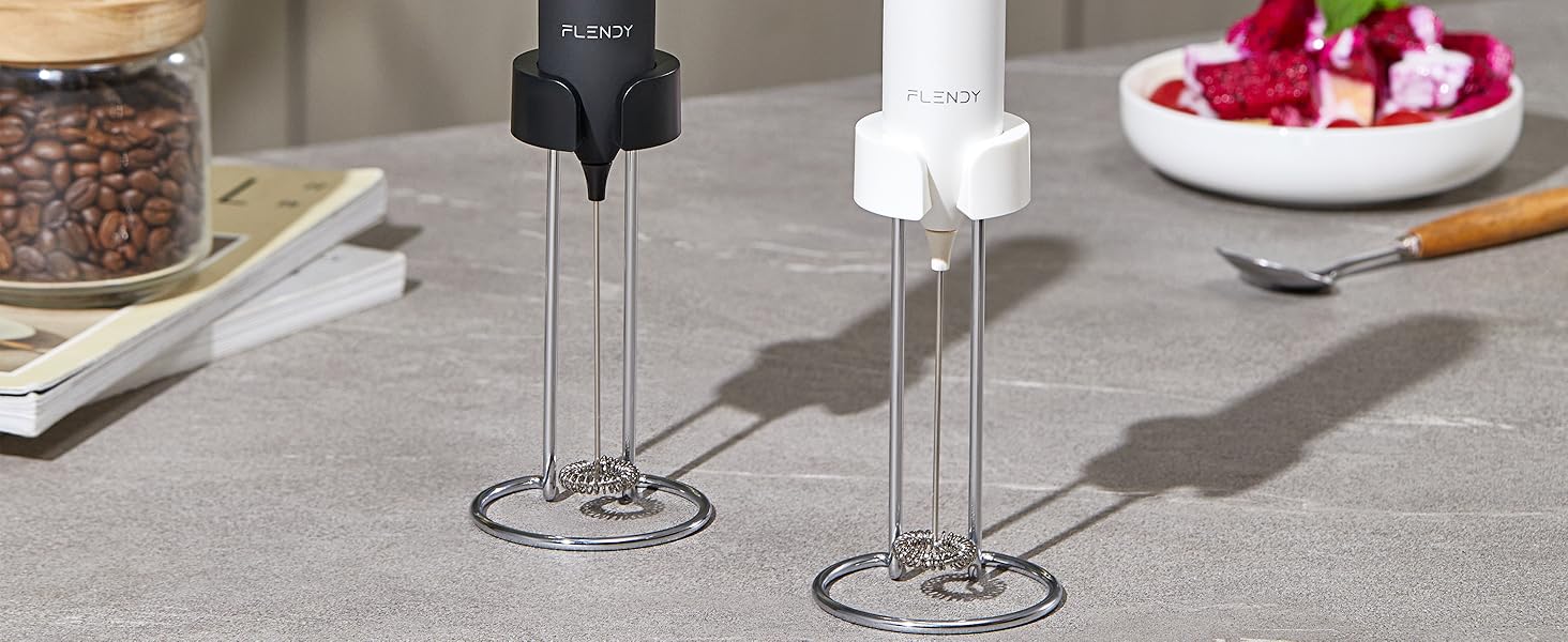 Електричний пінозбивач для молока Flendy з USB-C, для кави, матча, протеїнових коктейлів, білий