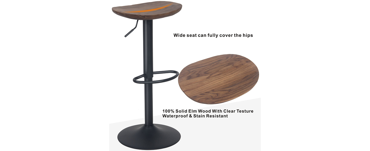 Kidol Adjustable Height Solid Wood Bar Stool - 360° Swivel, Industrial Modern Design for Kitchen Counter