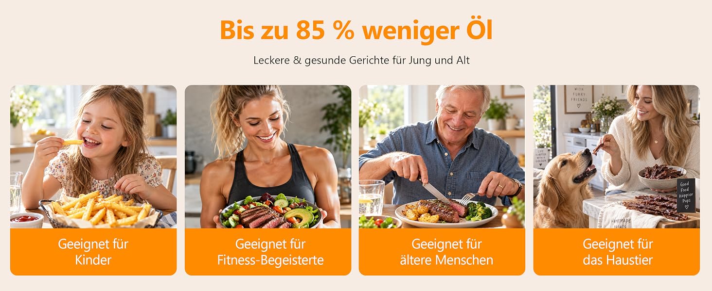 Аерофритюрниця Air Fryer 9л 2000 Вт, двокамерна фритюрниця з гарячим повітрям та термоізольованими ручками, чорна (901-schwarz)