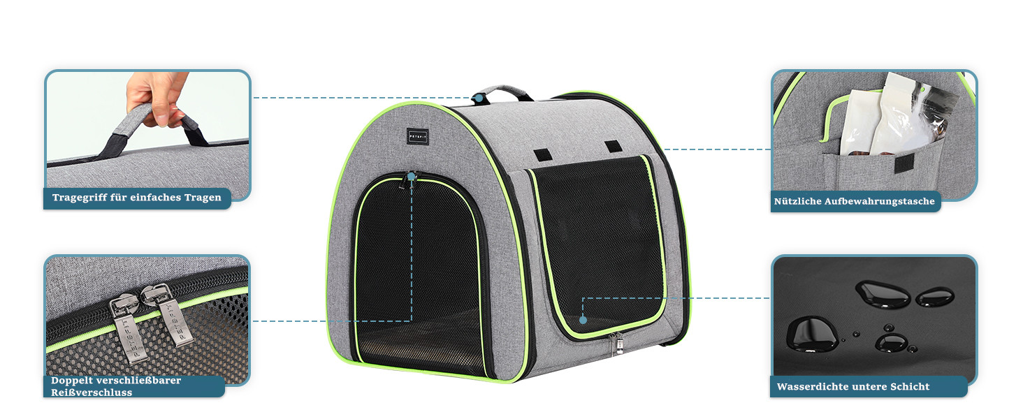 Кія для собак Petsfit: складана переноска для маленьких собак, котів та кроликів. Зручна переноска для дому, транспортування та сну. З анти-відкривачем та плюшевою подушкою, сіра, S