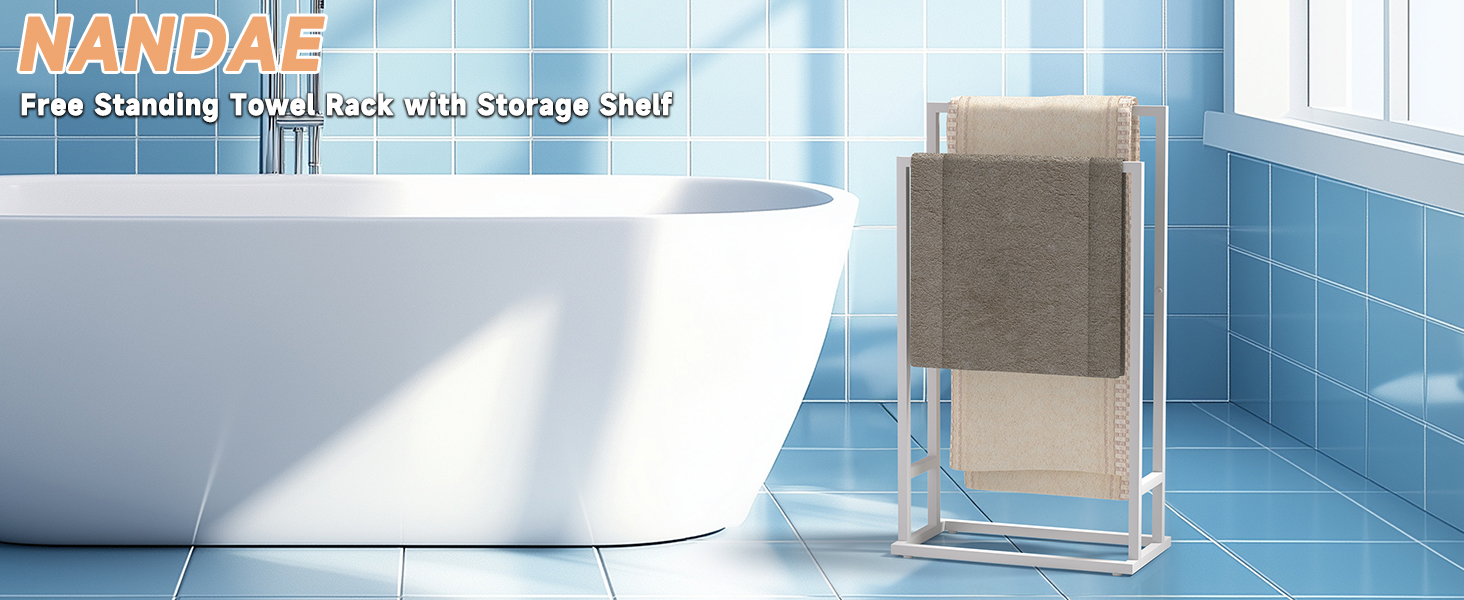 Підставка для рушників на підлозі, металева, з 2 перекладинами, для ванної кімнати, стабільна, економна, індустріальний стиль (білий)