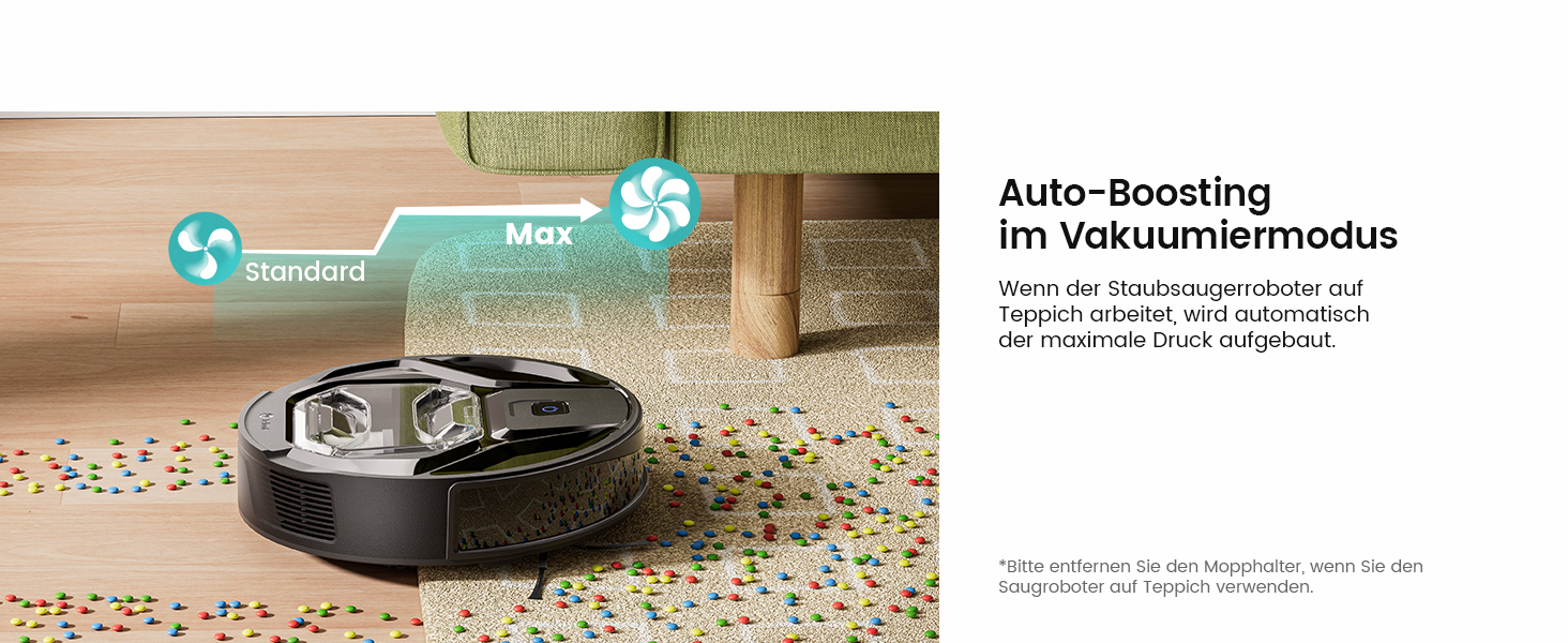 Робот-пилосос LEFANT M320 з функцією миття, потужність 6000 Па, уникнення перешкод, розпізнавання килимів, керування через додаток/Alexa, зона заборони, чорний