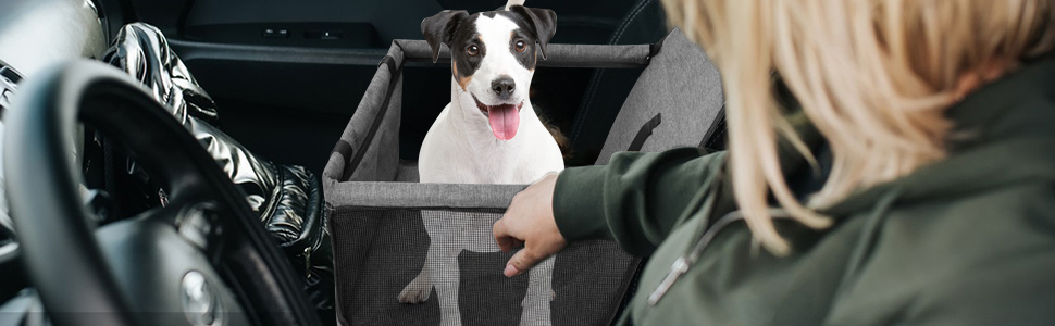 Автокрісло для собак на заднє сидіння, Oxford, дихаючий матеріал, миється, для собак маленьких та середніх порід, темно-сірий