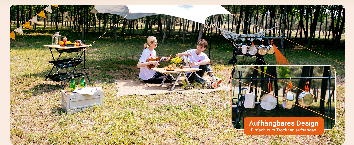 Набір посуду для кемпінгу KingCamp на 2-4 особи: нержавіюча сталь, складаний посуд, легко важить, набір каструль та сковороди для кемпінгу, 2 каструлі + 1 сковорода + столові прибори