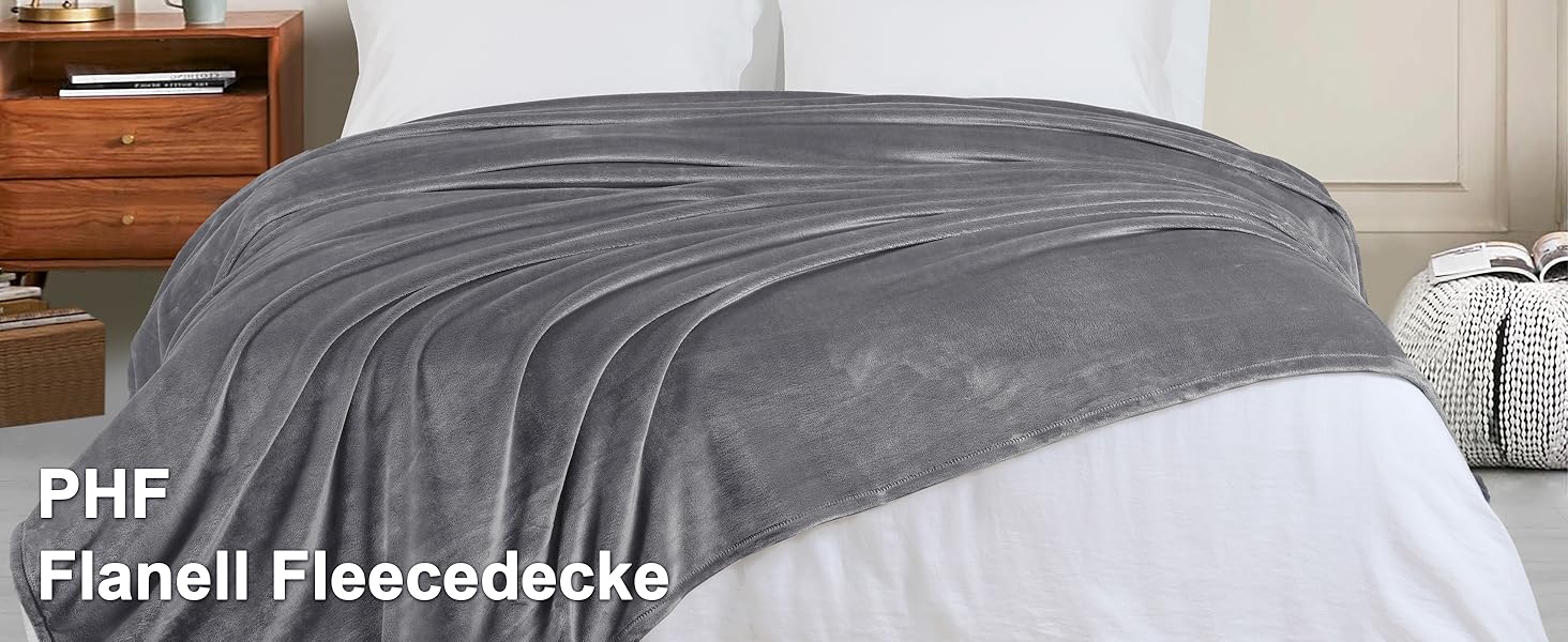 Плед PHF Kuscheldecke: м'який флісовий плед 150x200 см, сертифікат Oeko-Tex, теплий, для дивану, ліжка, софи. Сірий колір.