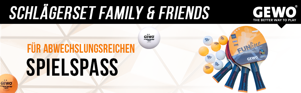 Набір для настільного тенісу GEWO Family & Friends - 4 ракетки, 8 м'ячів, сумка. Равер покриття, ергономічні ручки