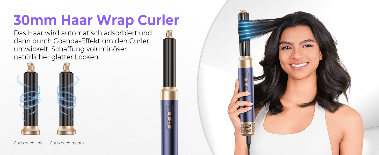 Airstyler 7 в 1: мультистайлер для волосся 1400W з феном, дифузором, плойкою та щітками для сушки, локонів та укладки. Швидка сушка завдяки двигуну 110000 RPM. Колір: блакитний