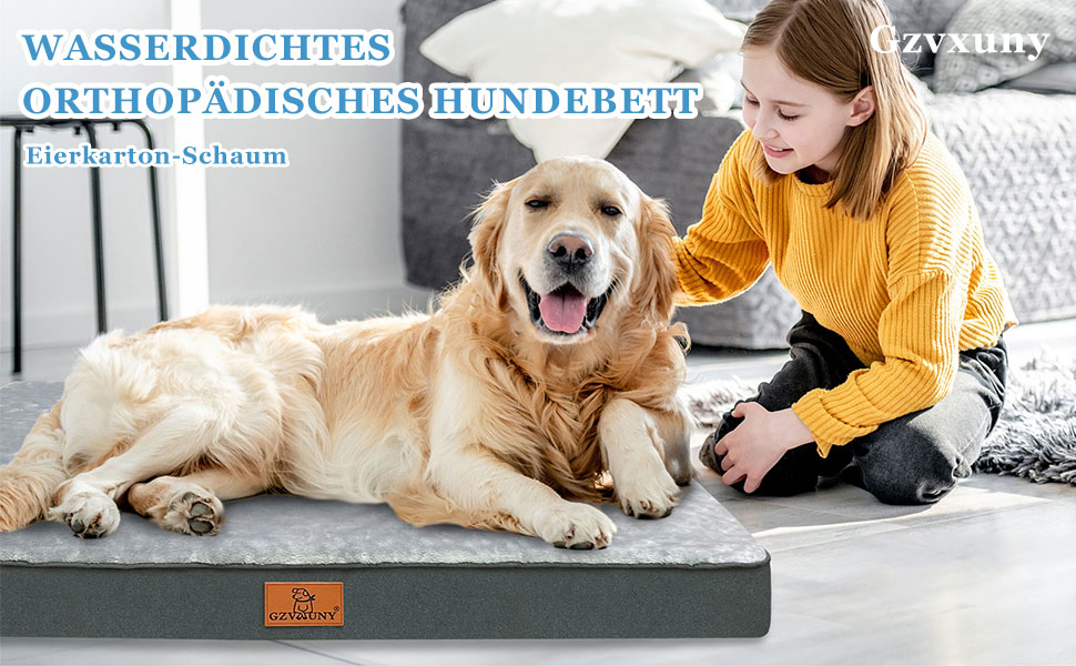 Orthopedic Dog Bed for Large Dogs, Waterproof Dog Cushion with Removable Washable Cover and Egg-Shaped Foam Filling, Breathable Dog Mat/Dog Mattress, XL (104x74x10cm)