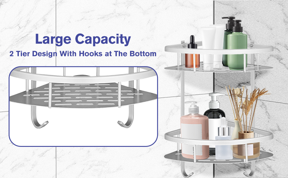 Поличка для душу Hawsam Badregale з алюмінію на 2 рівні, органайзер для шампуню, без свердління (срібло-трикутник)