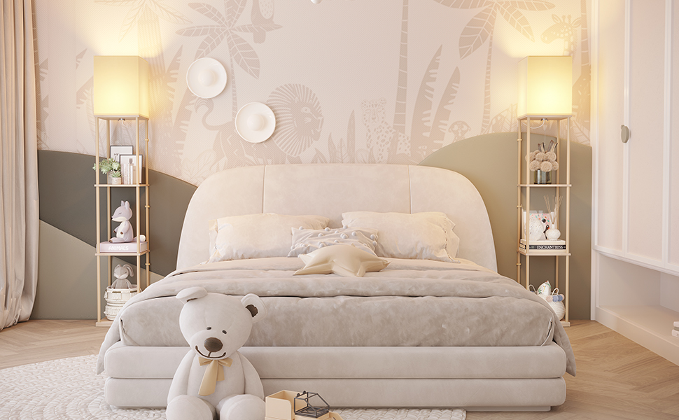 Стельова лампа SUNMORY для вітальні з полицею, регульоване освітлення 3 кольорів, для вітальні, спальні, кабінету та офісу, колір дерева