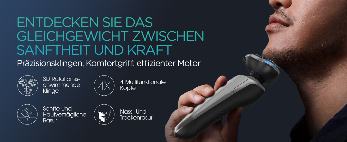 Електричний чоловічий верстат для гоління VOYOR TX410 (сірий) - ротаційний, мокрий/сухий, з LCD-дисплеєм та блокуванням від подорожей