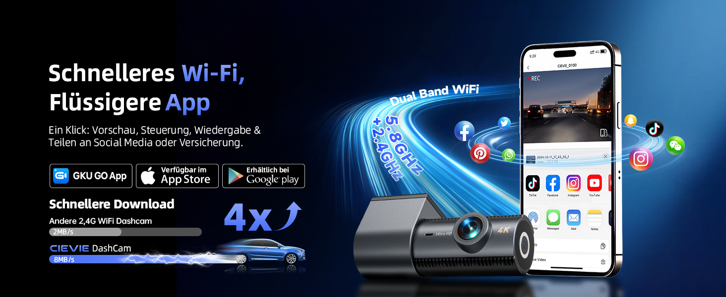Відеореєстратор автомобільний 4K+1080P Dashcam з Wi-Fi, SD 64GB, нічна зйомка, G-сенсор, паркування