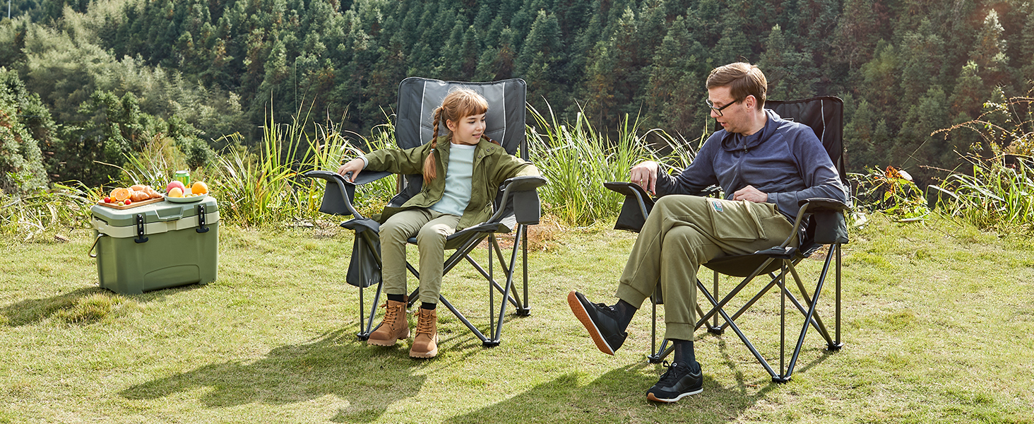Кампінговий стілець розкладний Timber Ridge 2 шт, 200 кг, сірий, з ізольованою сумкою-холодильником, 63 см ширина сидіння - зручний для кемпінгу, риболовлі, саду