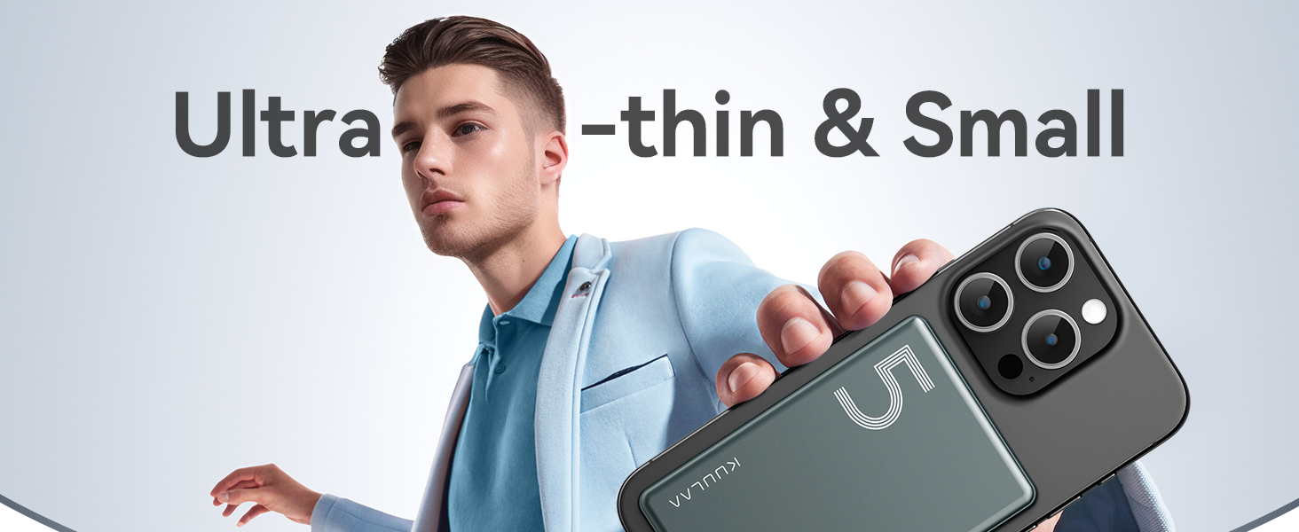 Power Bank Kuulaa Ultra Slim Magsafe, 5000mAh, Бездротова зарядка, Type-C, 20W, для iPhone 15/14/13/12, Space Gray