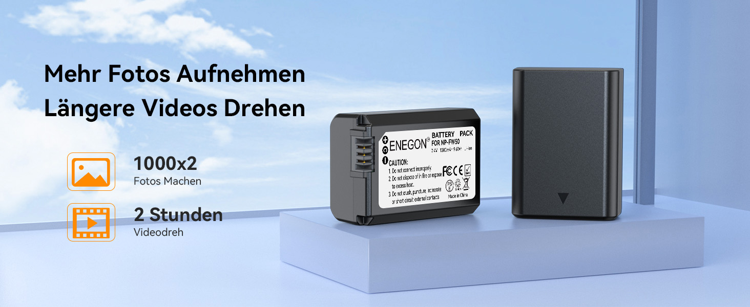 Акумулятор ENEGON NP-FW50 (2 шт. | 1300mAh) + LCD зарядний пристрій Dual USB для Sony ZV-E10, A6000, A7 та ін.