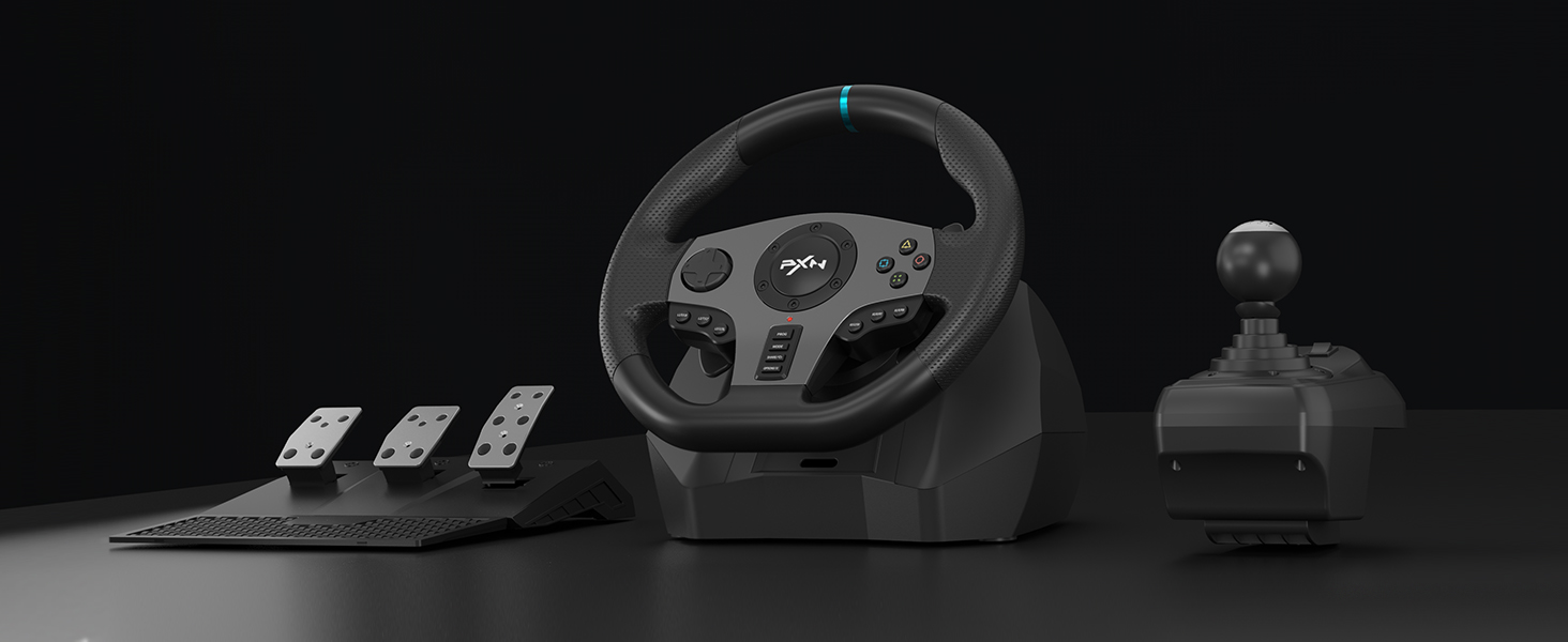 Ігрове кермо PXN V9 з педалями та перемиканням передач, 270/900 градусів, з вібрацією, сумісне з PS4, Xbox One, Xbox Series X/S, PS3, PC, NS Switch, з інструментом та додатком
