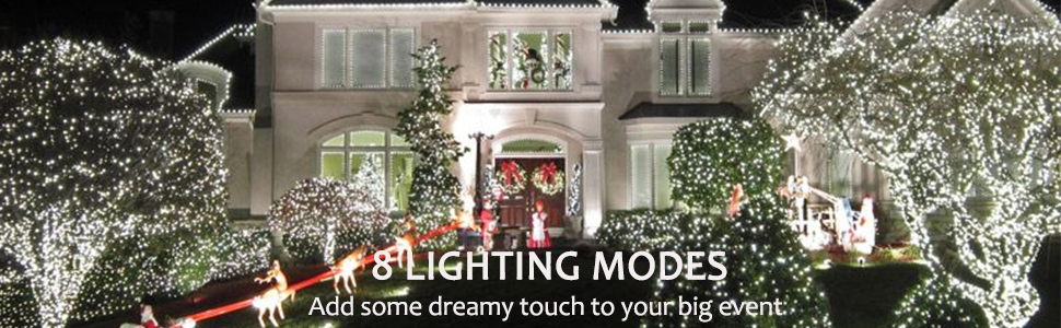 Ланцюжок прикрас Joomer 200 LED, 20 м, на батарейках з таймером, 8 режимів, вологостійкий, тепле біле світло, для декору саду, вечірки, весілля, внутрішнього та зовнішнього використання