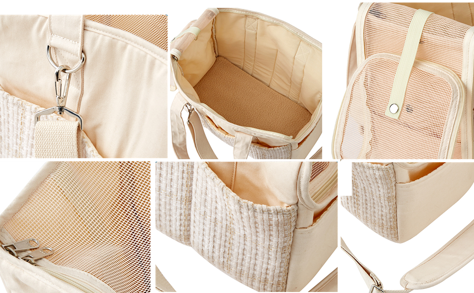 Транспортна сумка для собак та котів до 5 кг - переноска для тварин з верхньою відкривачкою, дихаюча, складана, з регульованим плечовим ременем, дозволена для перевезення в літаку, бежева