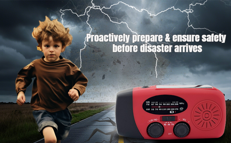 Сонячна радіостанція з ручним заводом 2000mAh, AM/FM/NOAA, USB-зарядка, заряд для телефону, SOS-сигнал, LED-ліхтарик для кемпінгу та походів (Червоний)