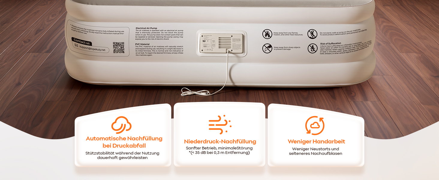 Надувний матрац Premium Luftmatratze з вбудованим насосом для 2 осіб, білий - швидке надування, м'яке флокування, для дому та кемпінгу