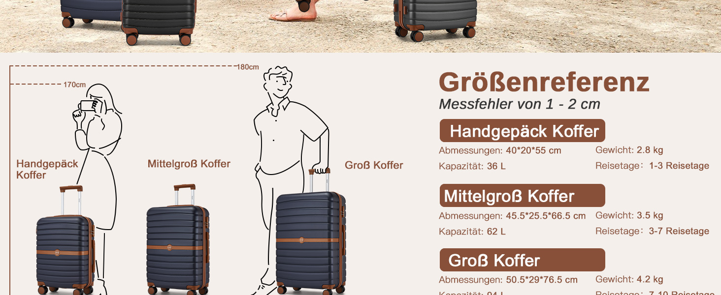 Чемодан-валіза KONO 55x40x20 см, ручна поклажа, ABS+PC, з коліщатами та замком, темно-синій/коричневий