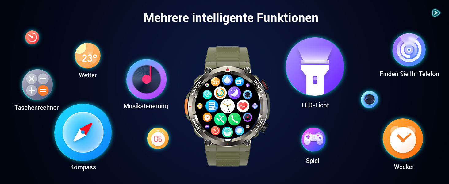Смарт-годинник Blackview IP68: Компас, 100 днів автономії, Bluetooth-дзвінки, моніторинг серця та сну, 100+ режимів спорту, сумісний з Android/iOS, чорний