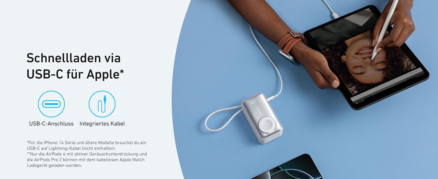 Повербанк Anker MagGo 10000mAh для Apple Watch та iPhone 17/16/15, Samsung, iPad — сертифікований, з вбудованим кабелем USB-C, потужність 35W, білий
