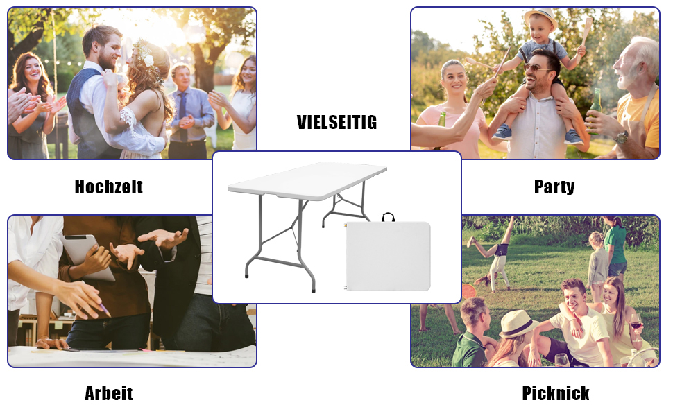 Складаний столик 180 см, портативний, міцний, пластиковий, для дому та відпочинку (чорний)