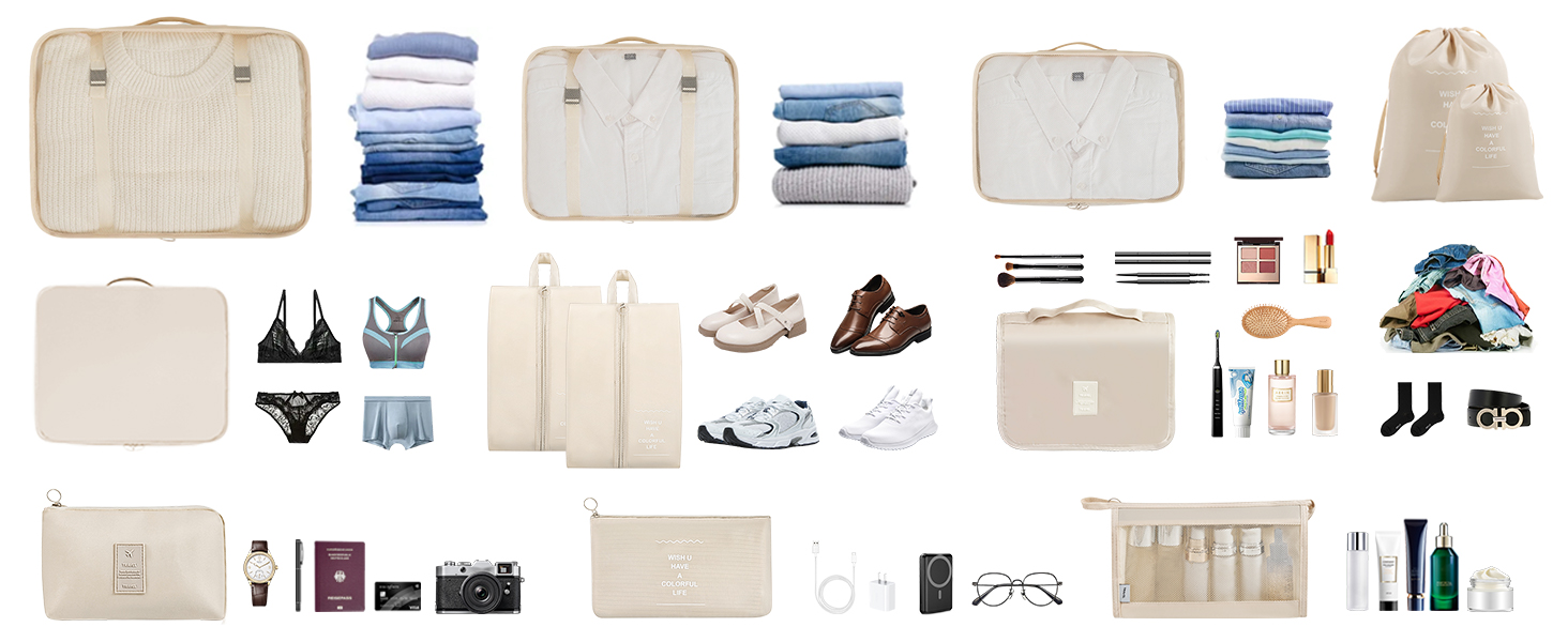 Органайзер для валізи Chijoo, 12 шт. (Чорний) – Набір кубиків для пакування, аксесуари для подорожей, мішечок для білизни