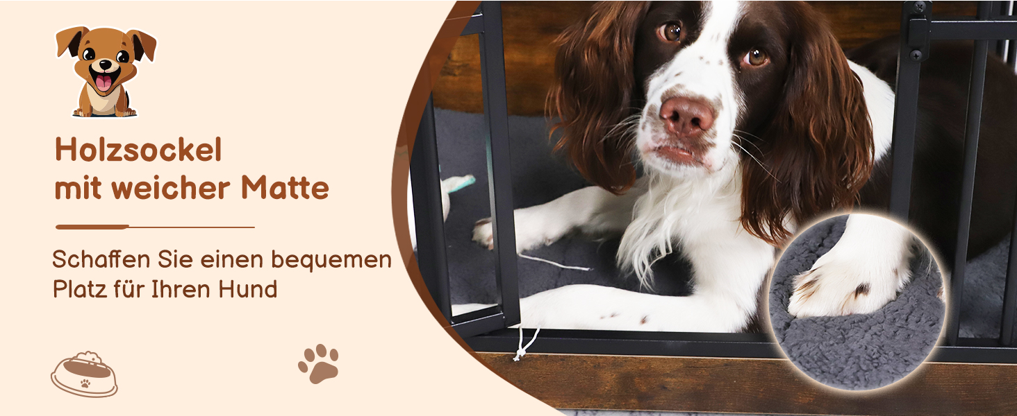 Клітка для собак велика дерев'яна з подвійними дверцятами, міцна собача будка для дому, знімний піддон, для малих, середніх та великих собак, 97,5 x 80,5 x 59 x 71,5 см