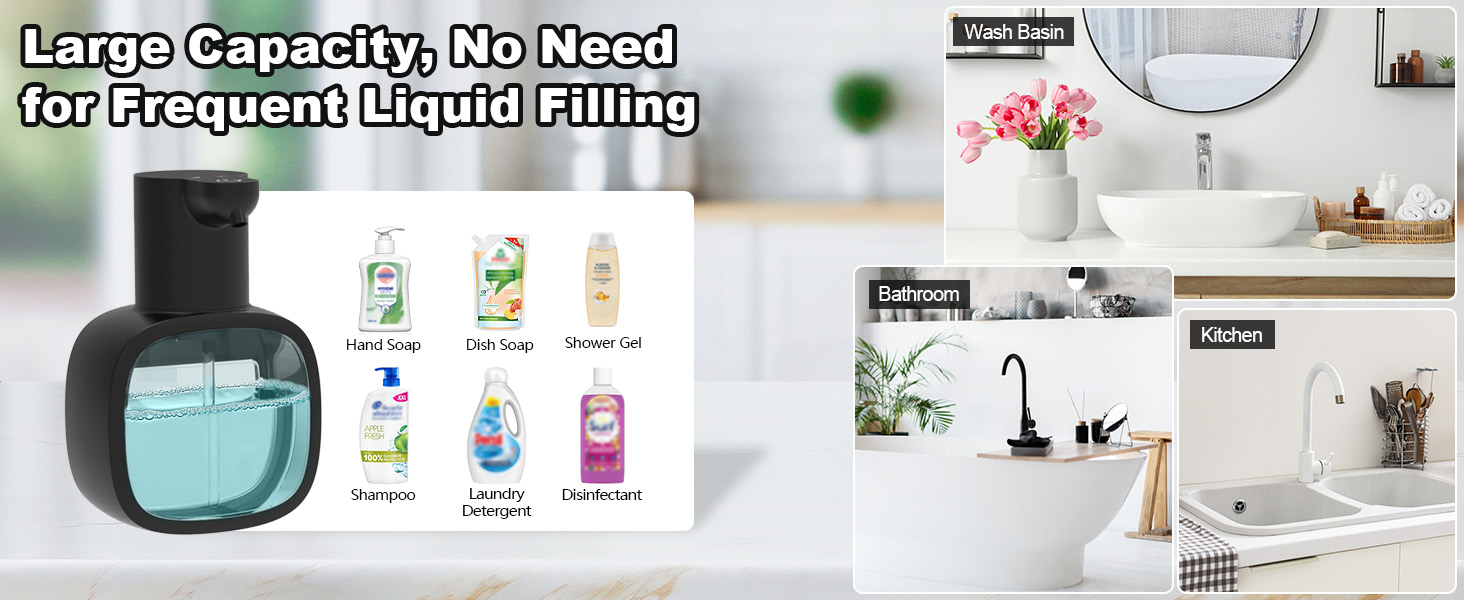 Автоматичний диспенсер для мила Dalugo з USB-C, настінний, 500 мл, електричний, сенсорний, регульований, чорний, для кухні та ванної кімнати