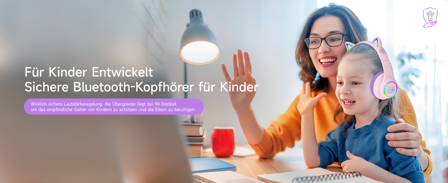 Дитячі навушники LOBKIN Bluetooth Over-Ear з чохлом, бездротові та провідні, для дівчаток, складні, регульовані, для школи та подорожей (рожево-фіолетові)