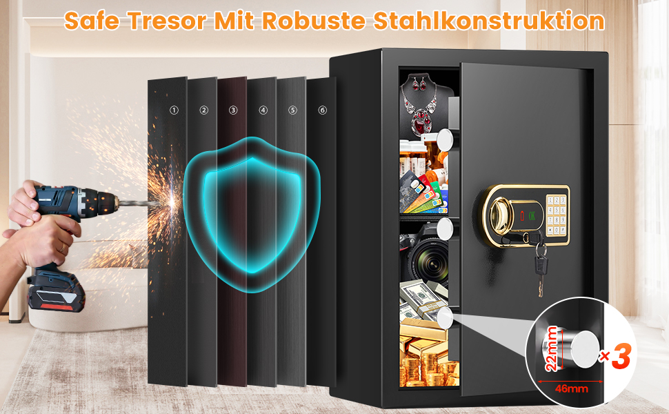 Мобільний сейф Mejasg Safe Tresor: компактний вогнестійкий сейф для дому, грошей, медикаментів та коштовностей (23x17x17 см, 65л)