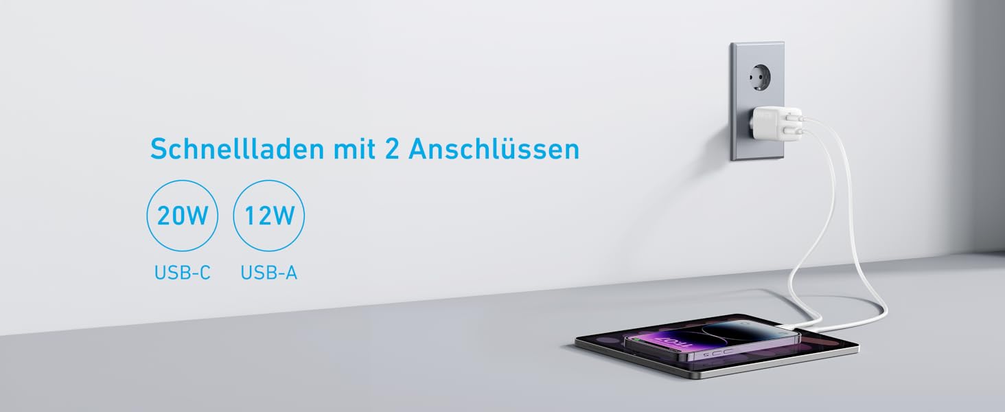 Зарядний пристрій Anker USB-C, 33W, 2 порти USB-C, для iPhone 17/Pro/Pro Max/iPhone Air/16/15, Pixel, Galaxy, iPad/iPad mini