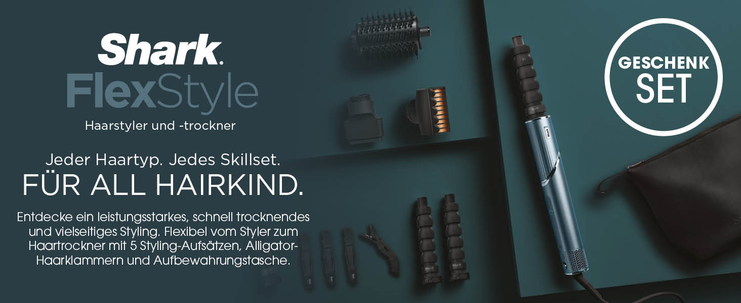 Фен Shark FlexStyle Multi 5 в 1 з насадками для локонів, щітками та концентратором – без пошкодження волосся, універсальне укладання, для всіх типів волосся (Teal)