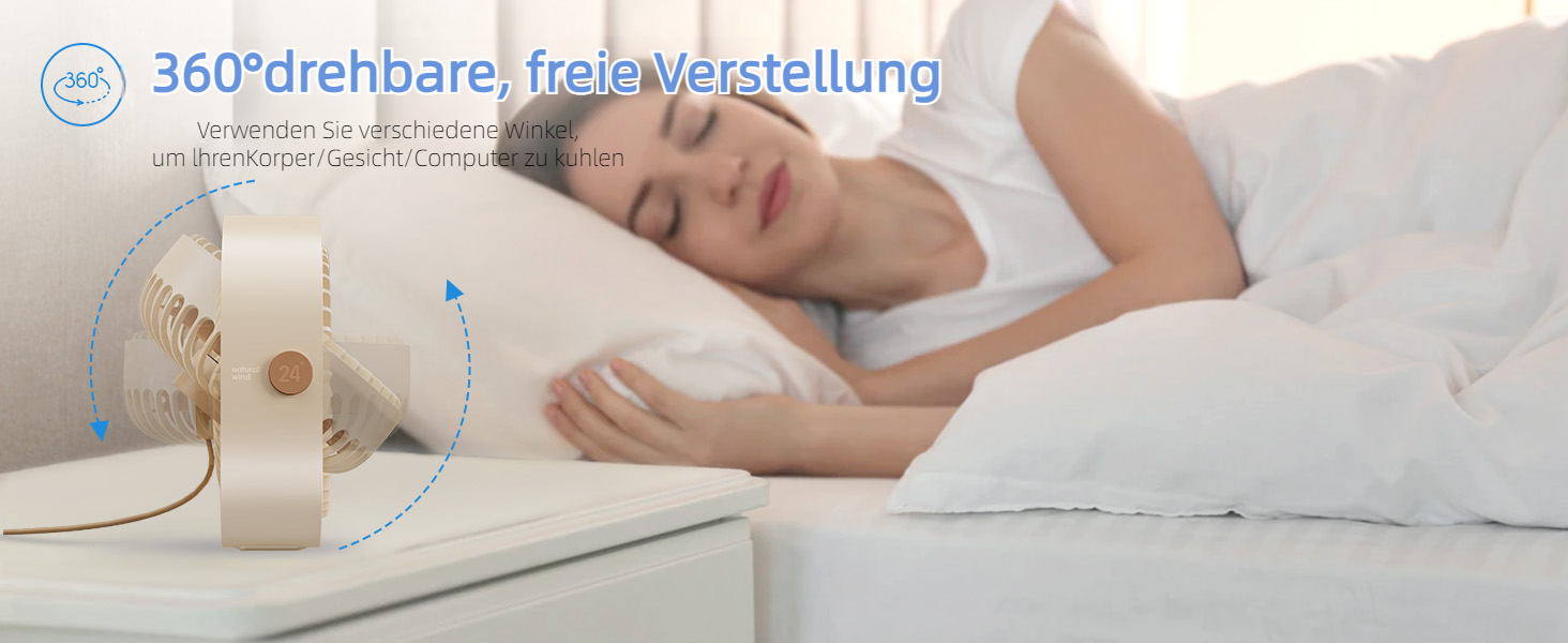 EasyAcc USB вентилятор: компактний настільний вентилятор з 3 швидкостями, 360° обертання, 2 роки гарантії, для офісу, дому, Beige