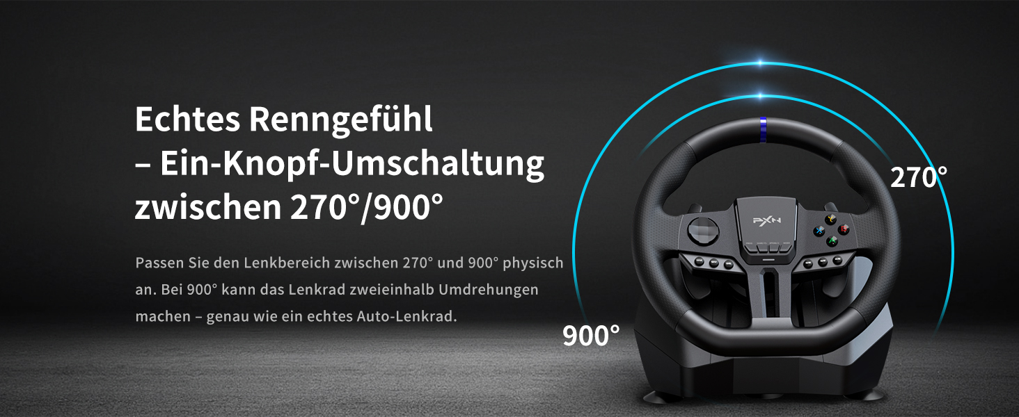 PXN V900 Gen2 Ігровий кермо з педалями Hall Effect – 16-бітне USB кермо для ПК з кутом повороту 270°/900°, вібрація, перемикачі передач та керування через додаток – сумісне з PC, Xbox, PS4, PS3, Switch