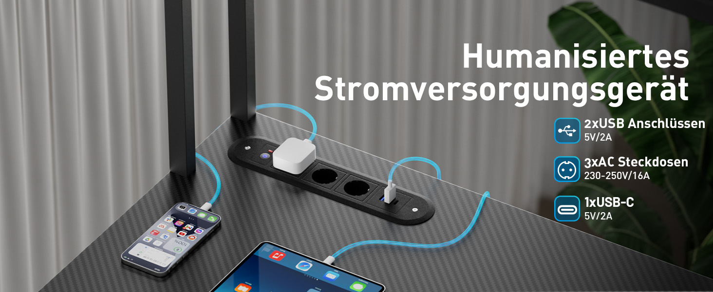 Ігровий стіл кутовий 150x100 см з 3 розетками та 2 USB, зворотний, з LED підсвічуванням, з ящиками та підставкою для монітора. Стіл для геймінгу, офісу, дому. (150 x 100 см, карбон)