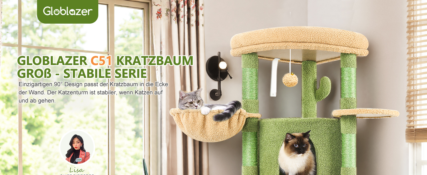 Драбина для котів Globlazer C66, велика, кутова, 167 см, з будиночком, гамаком, кошиком, для 3-4 котів
