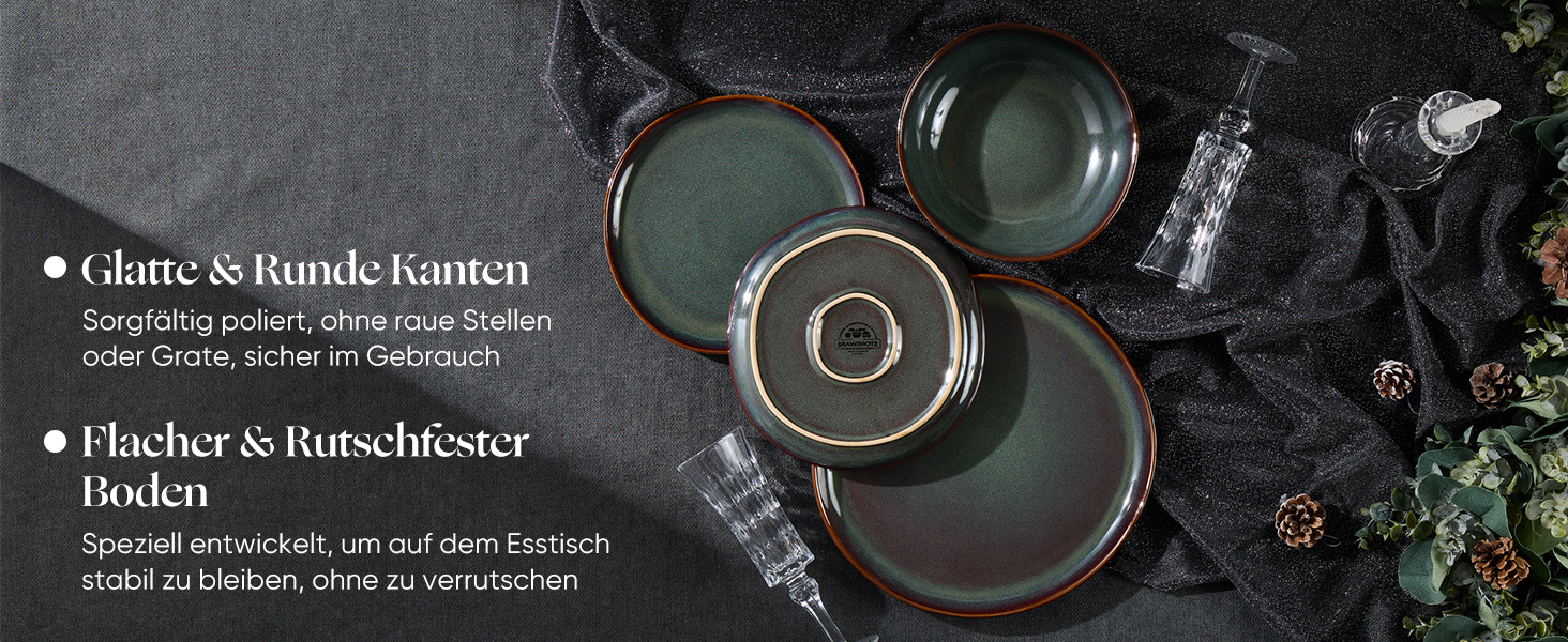Набір посуду на 6 осіб Onader, 18 предметів: тарілки для сніданку, десерту та обіду, стегонна посуд, мікрохвильова піч, реагуючий мох зелений