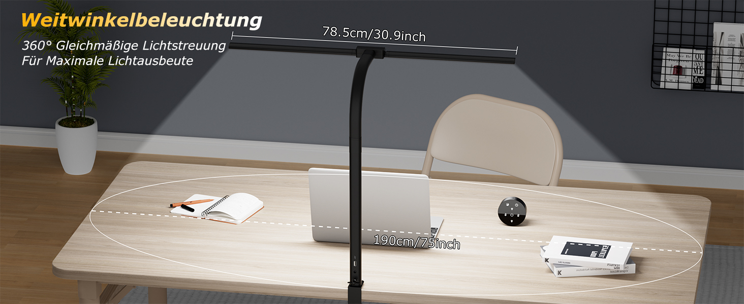 Стійка LED лампа для столу 24W з двома головками, захистом для очей, регулюванням яскравості та 10 кольорами, для дому, офісу, навчання, чорного кольору
