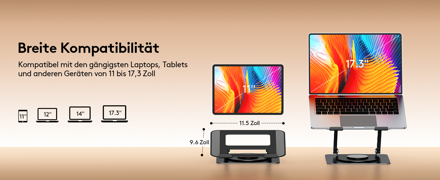 Підставка для ноутбука TECKNET 360° регульована по висоті, металева, ергономічна, для MacBook, Dell (до 17.3 дюймів), чорна