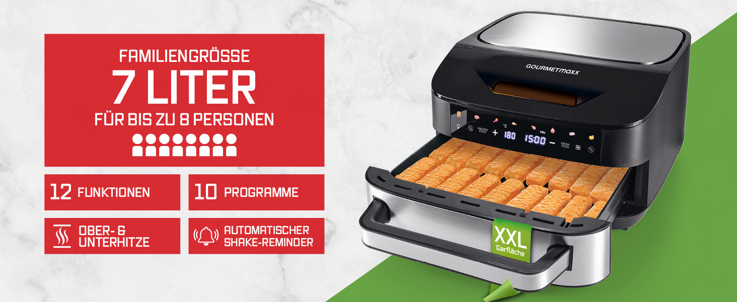 Фритюрниця повітряна GOURMETmaxx AirGenius, 9 л (2 x 4,5 л) з 8 програмами | 2 камери для одночасного приготування | Сенсорний дисплей, для 8 осіб