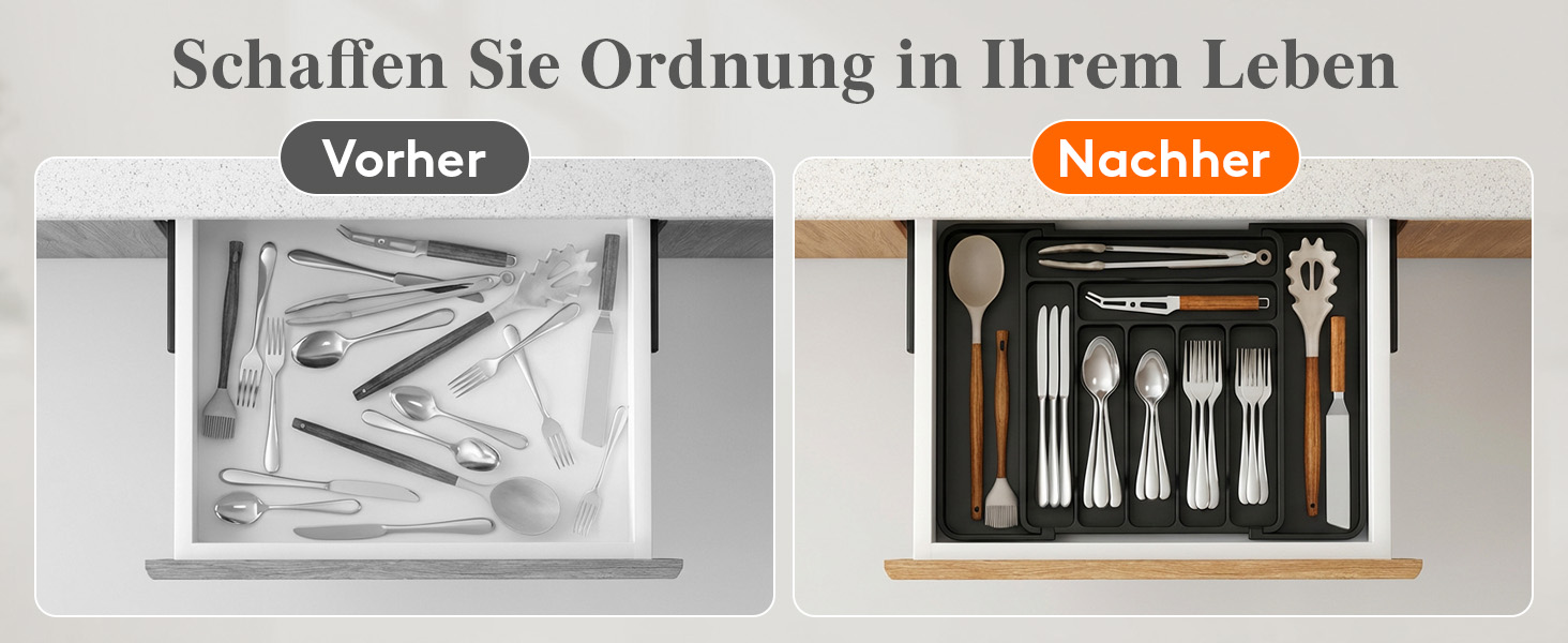 Органайзер для столових приборів Lifewit в шухляду, розсувний, 7-9 відділень, 35-48 см, чорний